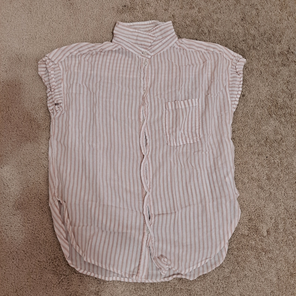 American eagle pink and white striped collared shirt
